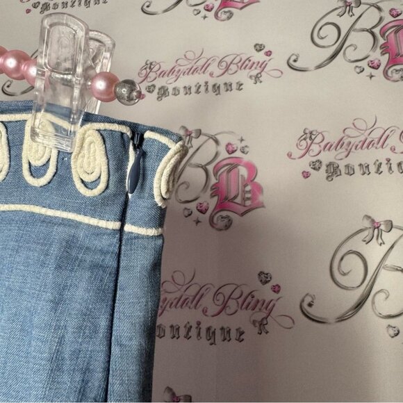 River woods skirt corset lace up tie ribbon embroidered floral flowers denim - Picture 9 of 13